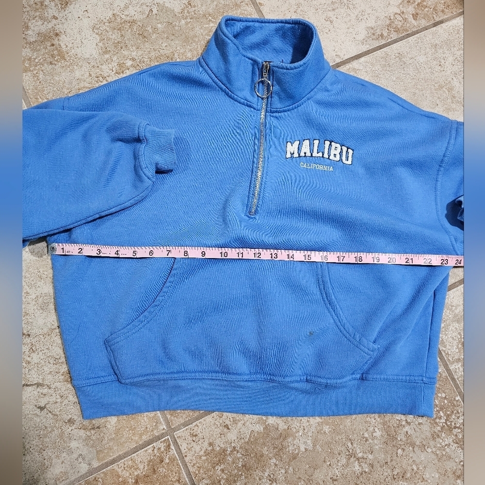 Vinyl Icons Blue Malibu California Quarter Zip Pullover Sweatshirt M Preppy Cozy - Picture 7 of 8